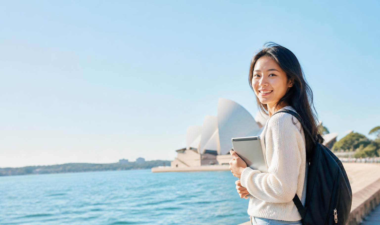 International student at Sydney Harbour